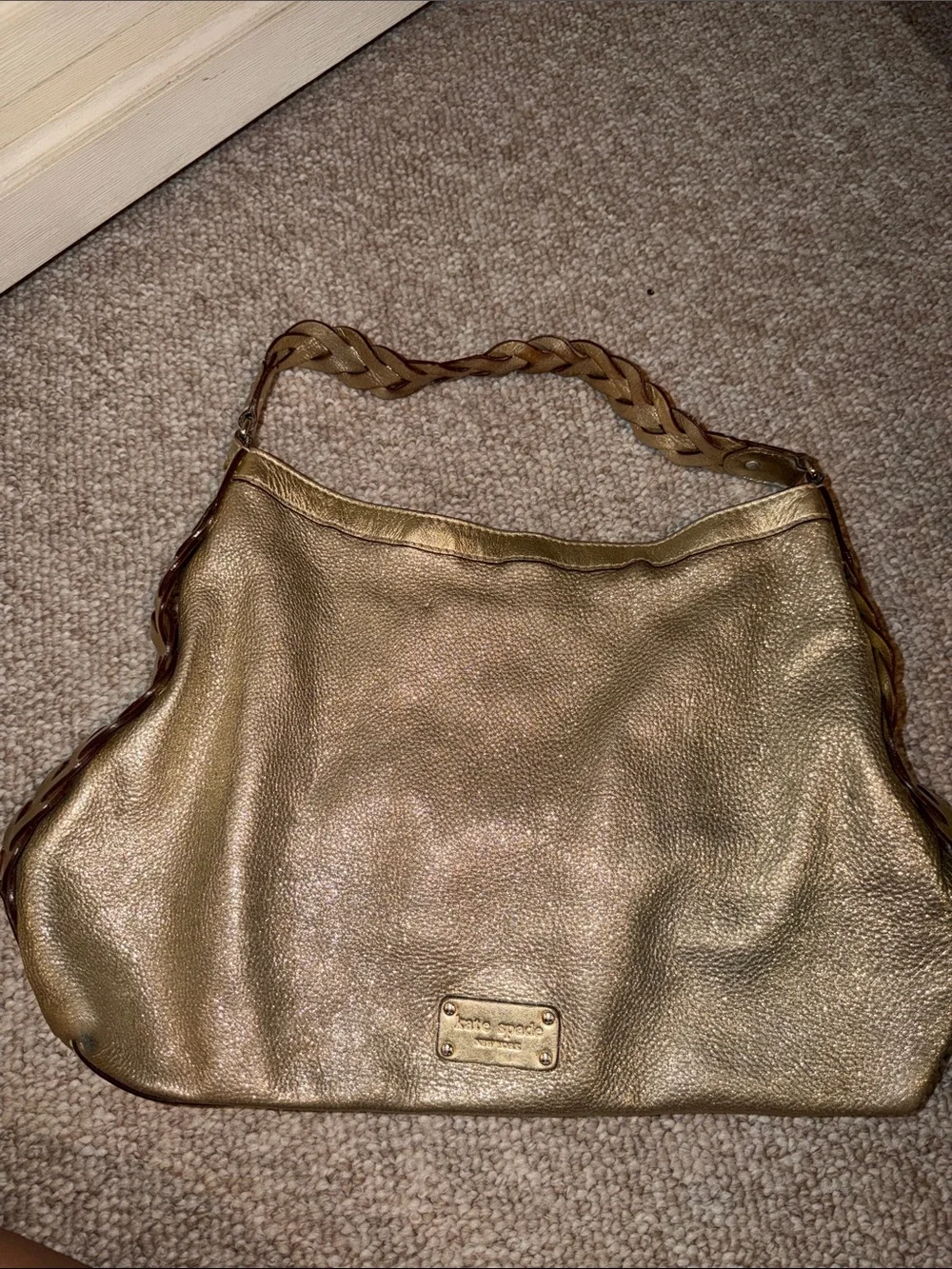 kate spade Metallic Gold Braided-Handle Hobo Shoulder Bag